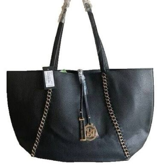 Badgley Mischka Black Decorative Chain Large Tote black gold tone NWT - Picture 11 of 11